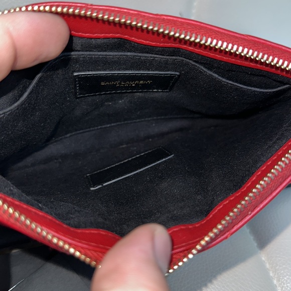 Saint Laurent Red Calfskin Matelasse Chevron Monogram pouch clutch bag - Picture 9 of 13